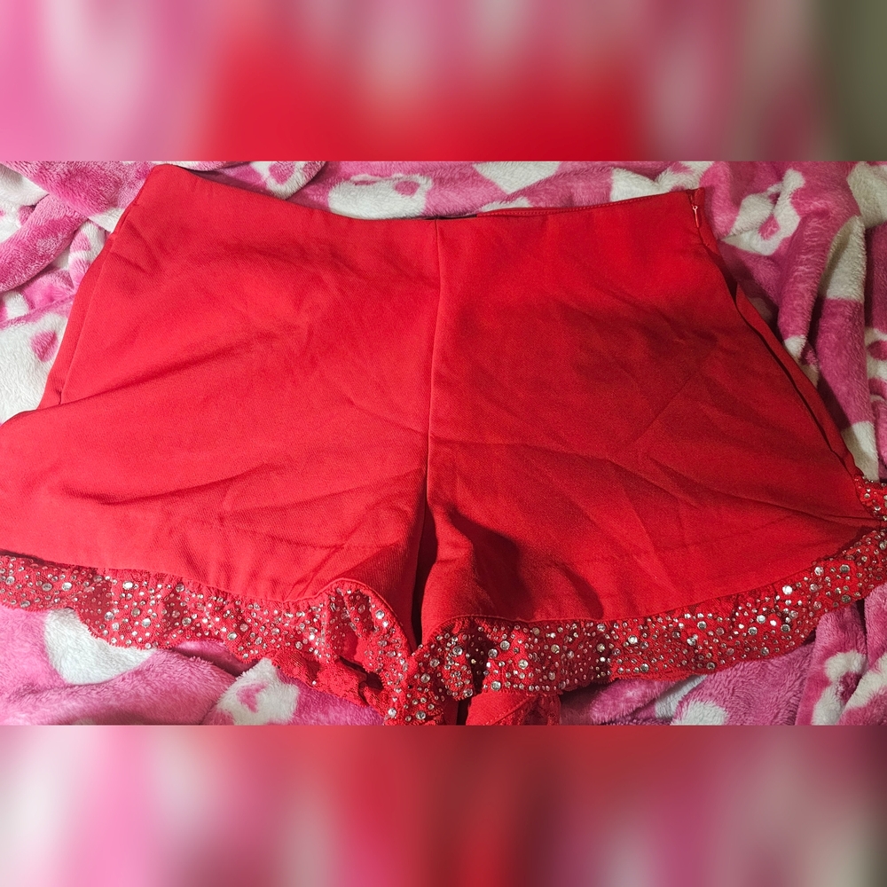NWOT LARGE RED RHINESTONE LACE SHORTS BY THE MOON